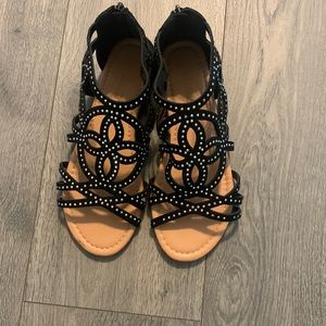 Womens black sparkly sandals size 7 with zipper in back